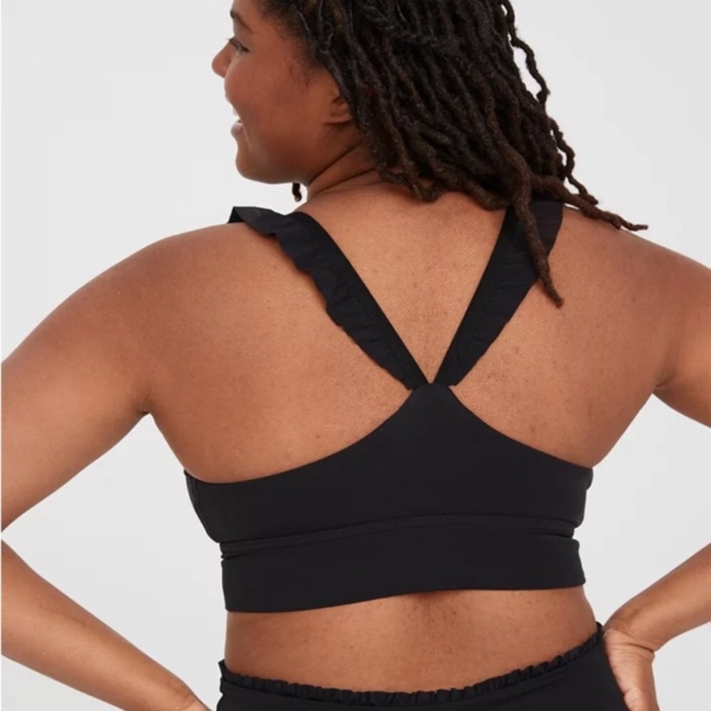 $40 OFFLINE Black REAL ME XTRA Ruffle Strap Racerback Criss Criss Sports Bra XL
